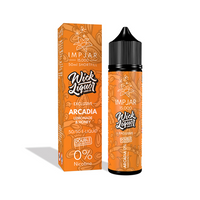 Wick Liquor Arcadia Lemonade & Honey e-liquid bottle and box with vibrant orange design.