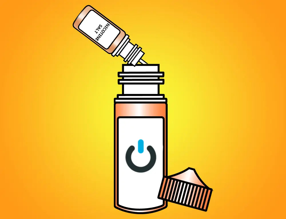 Shortfill vape juice with lid open and Nic shots being but in the liquid 