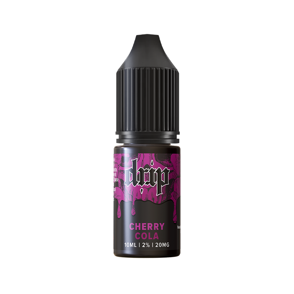 Drip Cherry Cola vape juice bottle, 10ml, 20mg nicotine strength.