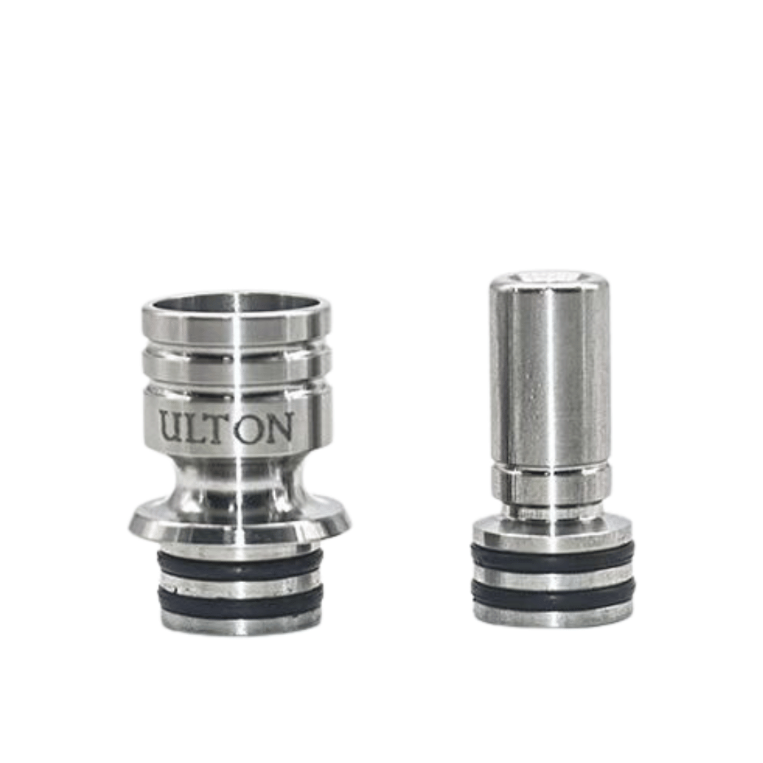 Two ULTON Diplomat Style 510 drip tips, silver metal finish, side by side.