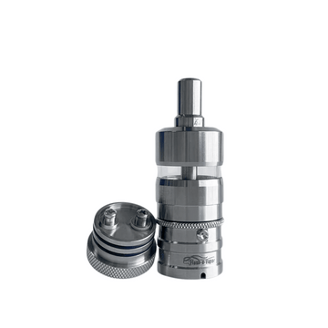 5AVape E-Vapor V4.5S Style RTA, silver rebuildable tank atomizer with dual coil deck.