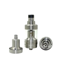 5A Vape Kayfun Prime Style RTA shown disassembled, highlighting its stainless steel components, rebuildable deck, and clear glass chamber