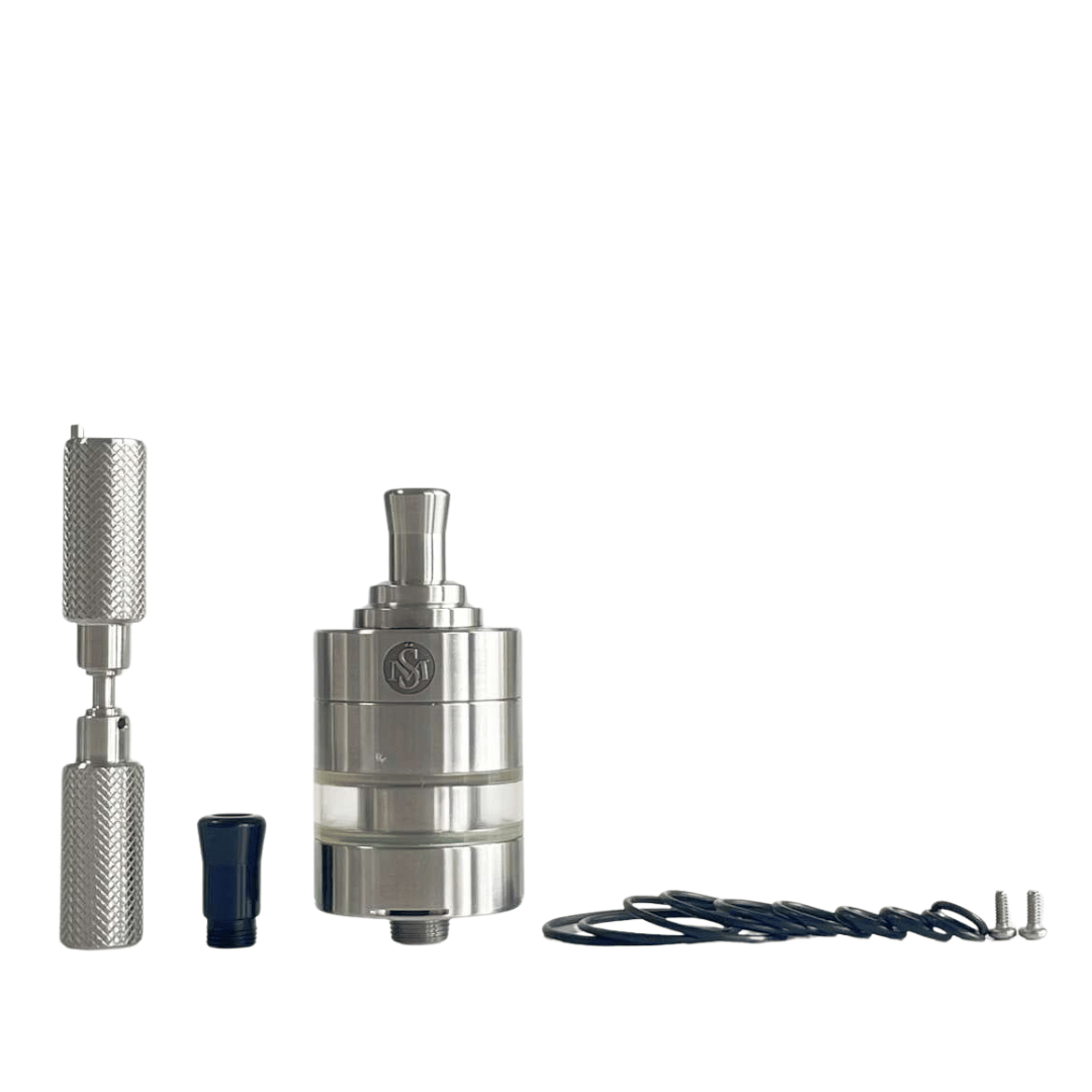 5AVape Kayfun X Mini MTL RTA with accessories, including screws and o-rings, on white background.