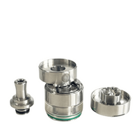 5avape Kayfun X Mini MTL RTA deck, disassembled, showing metal components and drip tip.