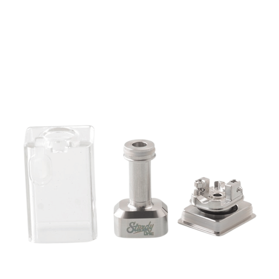 SturdyONE RBA components including a glass tank and metal parts on a white background.