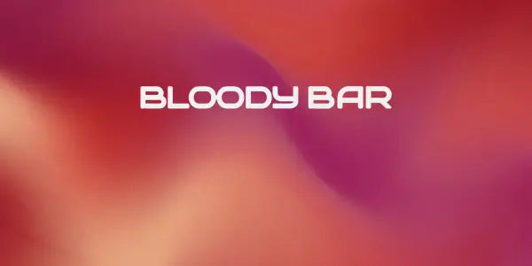Bloody Bar Vape Logo on a pink and red gradient background
