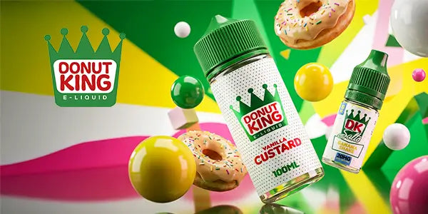 Donut king e-liquid available in shortfill vape juices and nic salt e-liquids 