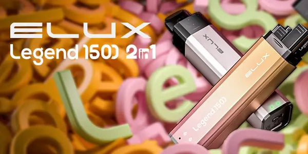 Elux Legend 1500 2 in 1 vape kit on colourful backgorund