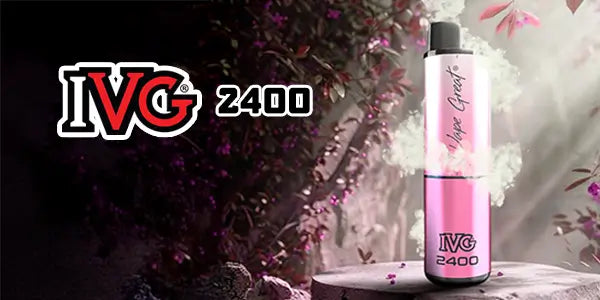 IVG 2400 Vape Kit prefilled pod kit in pink with floral background and IVG 2400 branding displayed alongside the kit.
