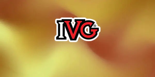 IVG vapes logo in bold black and red letters on golden brown gradient background