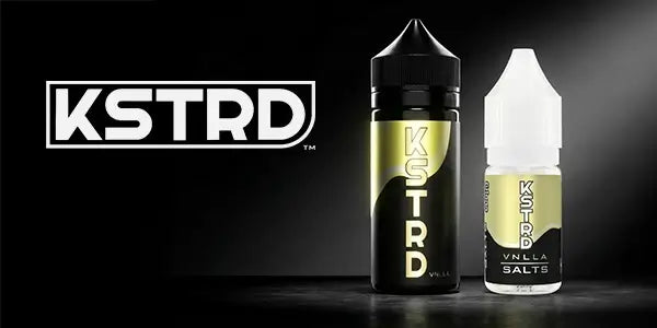 Two KSTRD vape juice bottles on a dark background with the brand logo.