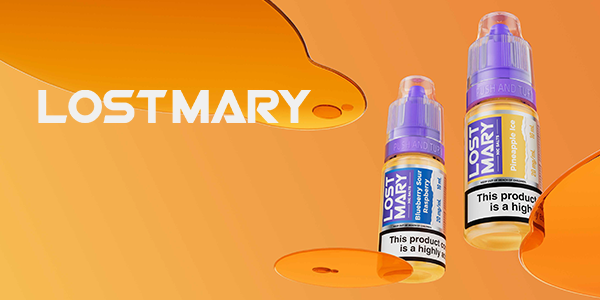 Two Lost Mary Nic Salts with Lost Mary Logo on orange background.