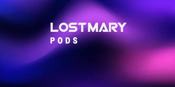 Lost Mary Pods Logo on a gradient purple and pink background.