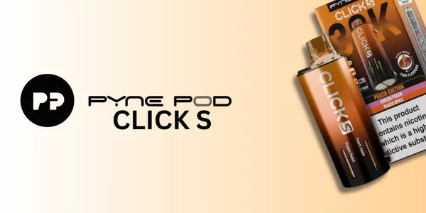 Pyne Pod Click S Refill pod peach edition on light orange gradient background with Pyne pod vape logo