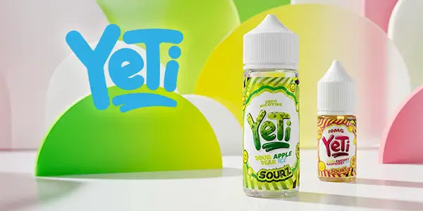 yeti vape juice logo with Yeti Sourz 100ml Shortfill Vape Juice Sour Apple Pear Ice Bottle and 10ml Yeti Sourz Nic salt Bottle