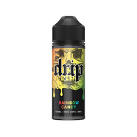 Drip Rainbow Candy e-liquid bottle, 100ml, black cap, vibrant label design.