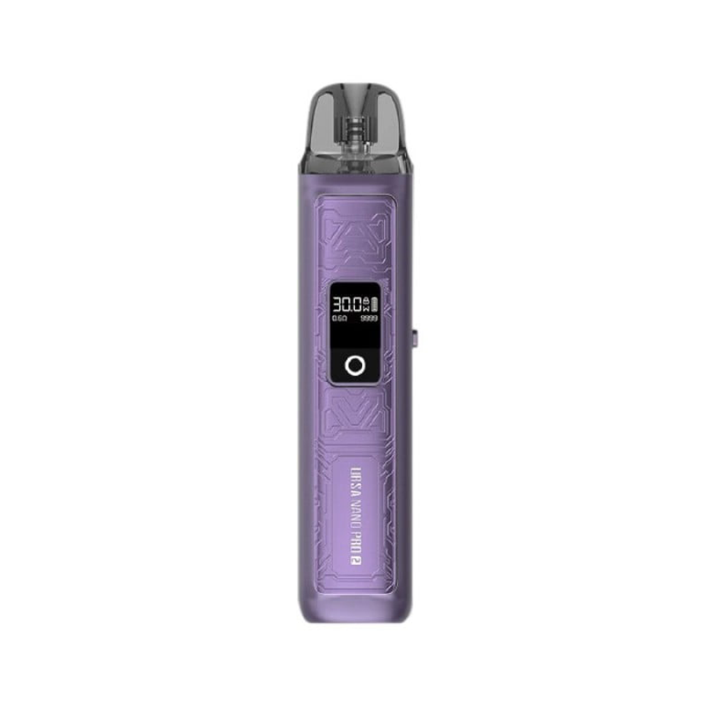 Purple Lost Vape Ursa Baby Pro pod system with digital display.