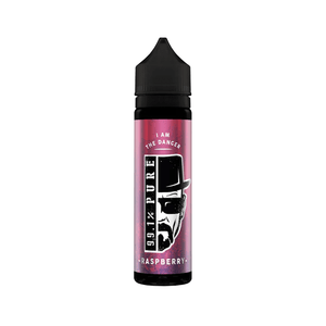 99.1% Pure Raspberry 50ml shortfill e-liquid bottle with a stylised hat and glasses logo.