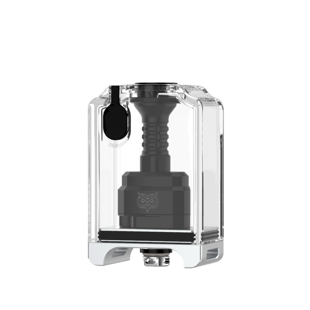 Ambition Mods Kilic Customs Strix RBA in black, encased in a transparent housing.