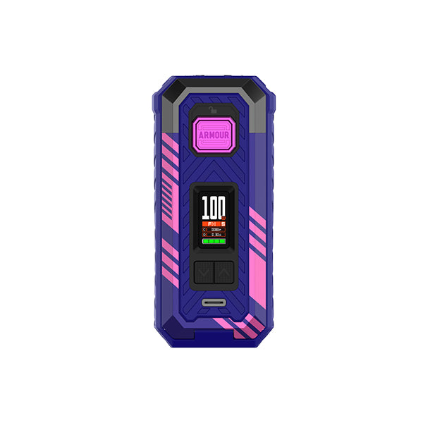 Vaporesso Armour S mod in cyber blue with a digital display and pink accents.