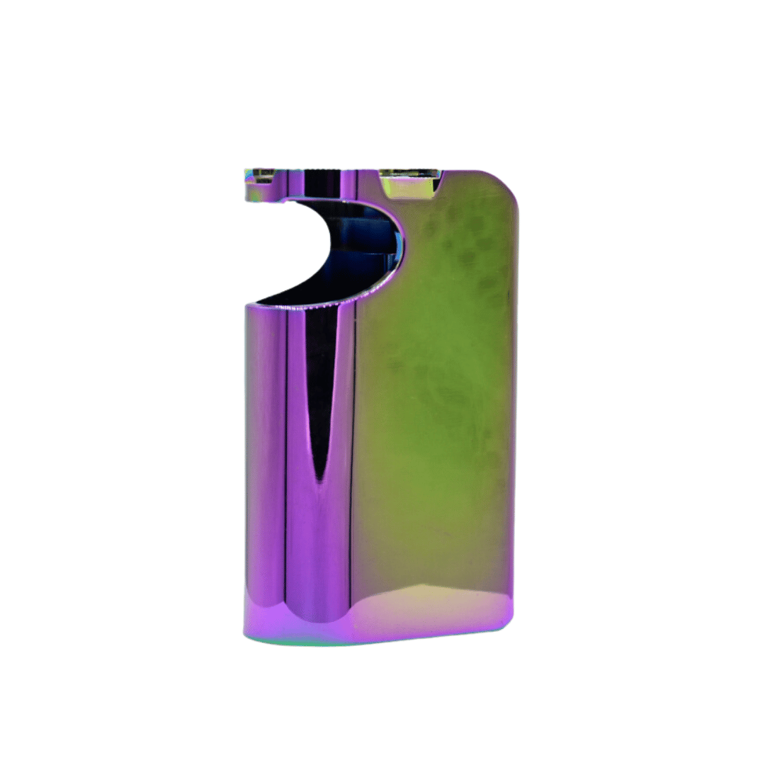 Asmodus Minikin Pod Kit in a reflective rainbow metal finish.