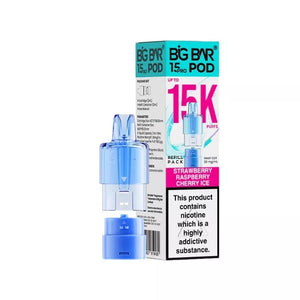 Big Bar Pro 15K Strawberry Raspberry Cherry Ice Refill pod for the Big Bar Pro Pod Vape Kit - 2ml Pod + 10ml Refill container