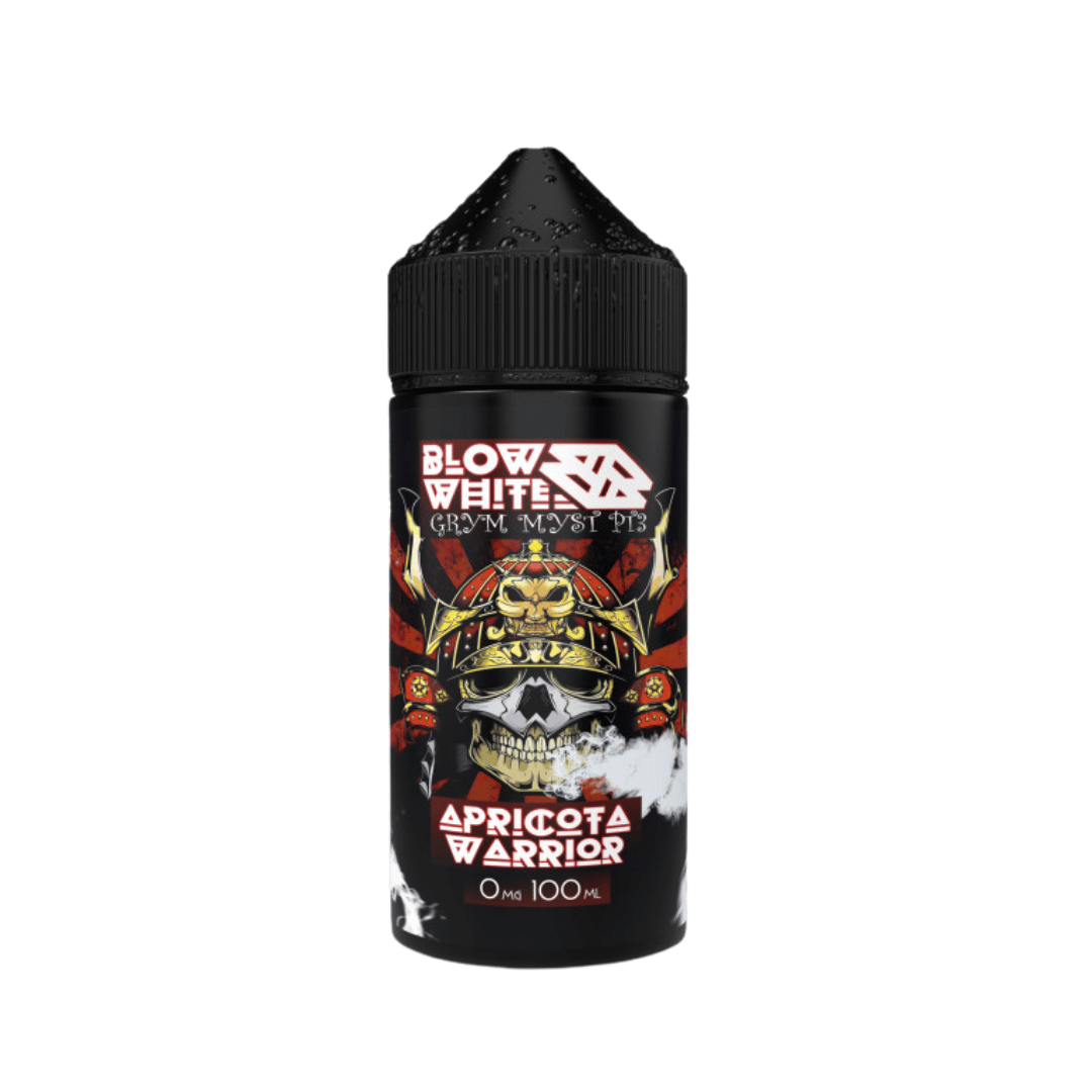 Blow White Grym Myst Apricota Warrior 100ml vape juice bottle with a skull design.