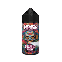 Blow White Grym Myst Crime of Passion Fruit e-liquid 100ml bottle with vibrant skull design.