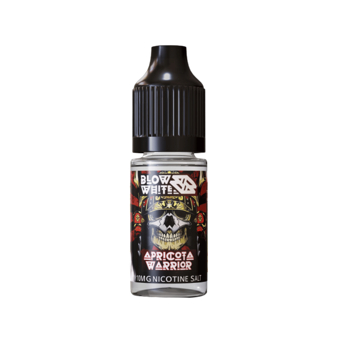 Blow White Grym Myst Apricota Warrior 10ml nic salt bottle with a skull design on the label.