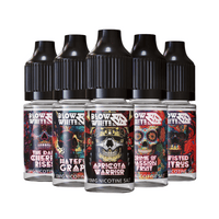 Five Blow White Grym Myst 10ml nic salt bottles with vibrant, skull-themed labels.