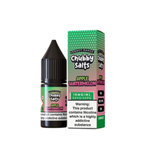 Chubby Salts Apple Watermelon 10ml bottle and box, 10mg nicotine, colourful packaging.