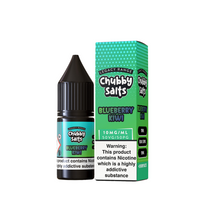 Chubby Salts Blueberry Kiwi 10ml nic salt bottle and box with warning label displayed.