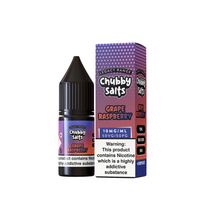 Chubby Salts Grape Raspberry 10ml nic salt bottle and box with a purple and pink design.