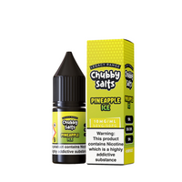 Chubby Salts Pineapple Ice 10ml nic salt bottle and box with vibrant yellow-green packaging.