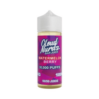 Cloud Nurdz Bar Juice 100ml shortfill bottle, Watermelon Berry flavour, 30,000 puffs label.