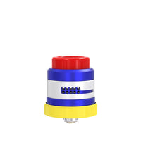 Damn Vape Nitrous RDA special edition, dual cap in vibrant red, blue, and yellow colours.