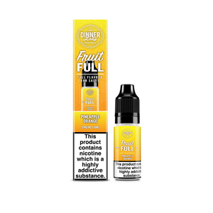 Dinner Lady Fruit Full Pineapple Orange vape juice bottle and box with nicotine warning.