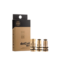 Dotmod dotCoil replacement coils in gold, with packaging, displayed against a white background.