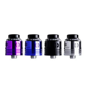 A horizontal product showcase of the Early Bird Turnstone RS RDA 24mm rebuildable dripping atomizer in four color options against a white background, featuring a vibrant electric purple, electric blue, matte black, and stainless steel variant.