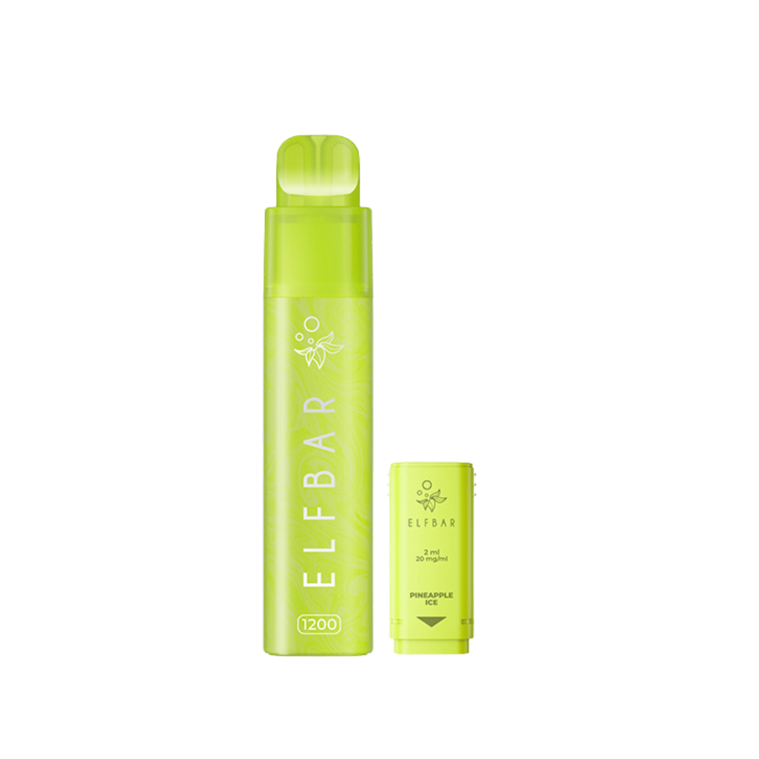 Elf Bar 1200 pre-filled pod vape kit in Pineapple Ice flavour, bright green packaging.