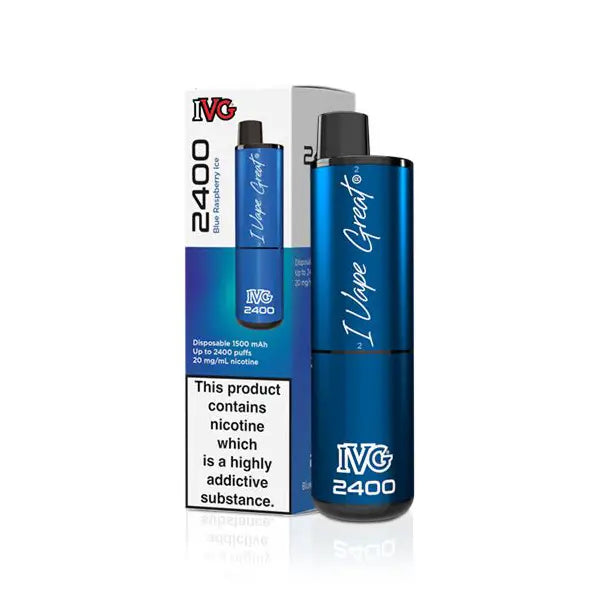 IVG 2400 Disposable Pod Kit in Blue Raspberry Ice flavour with packaging.