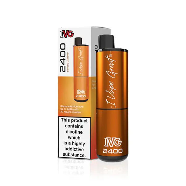 IVG 2400 disposable pod kit in citrus mix flavour, with orange packaging and box.