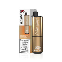 IVG 2400 Disposable Pod Kit in gold, with branded box and nicotine warning label.