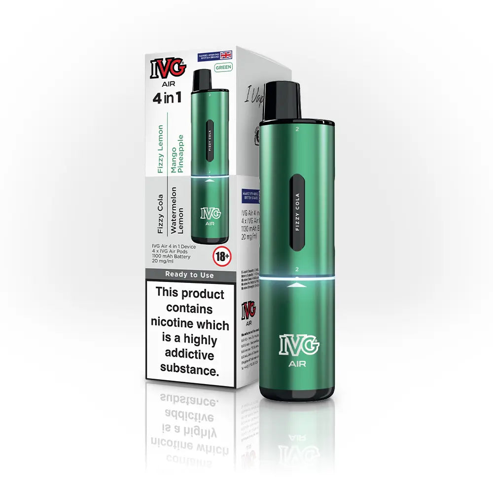 IVG AIR 4-in-1 prefilled pod vape kit, green edition, with packaging.