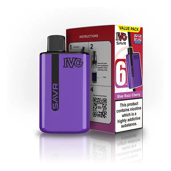 IVG SAVR Prefilled Pod Vape Kit blue razz cherry flavour