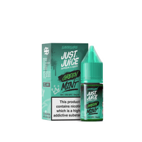 Just Juice Green Mint e-liquid box and bottle with green cap, 10mg nicotine strength.