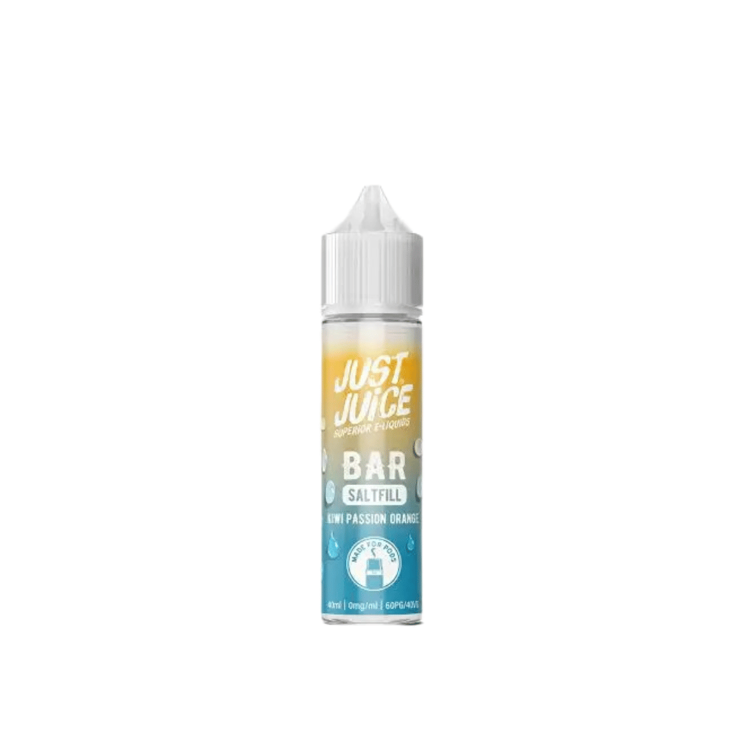 Just Juice Bar Saltfill Kiwi Passion Orange vape juice bottle on a white background.