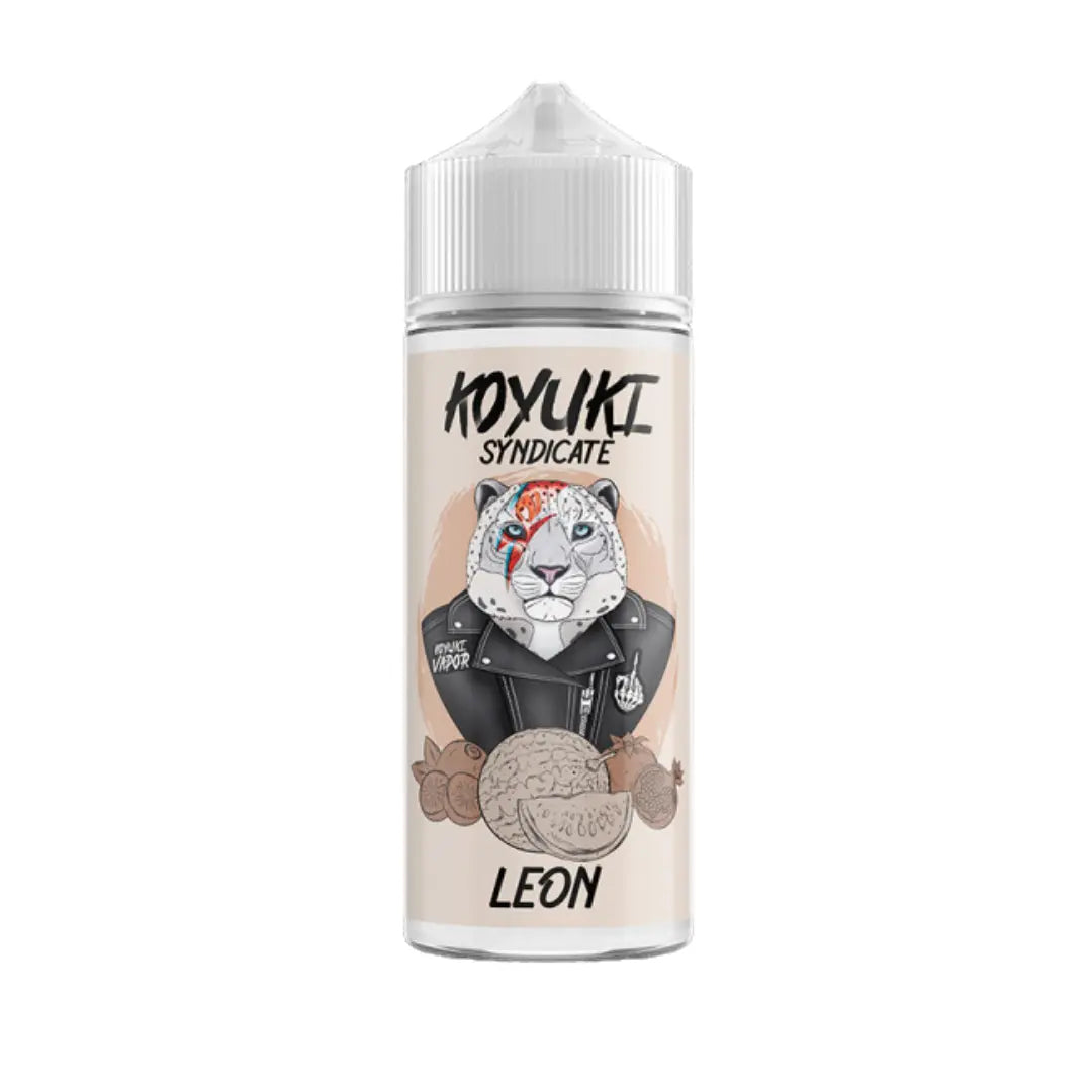 Koyuki Syndicate Leon 100ml shortfill e-liquid bottle with a tiger design on the label.