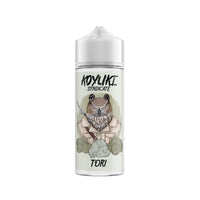 Koyuki Syndicate Tori 100ml shortfill bottle with owl-themed label design.