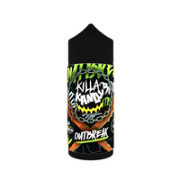 Killa Kandy Outbreak 100ml shortfill bottle with vibrant, edgy design and chain graphics.